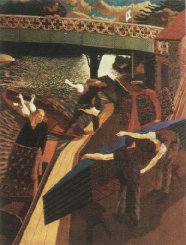 stanley spencer swan upping at cookham oil painting image